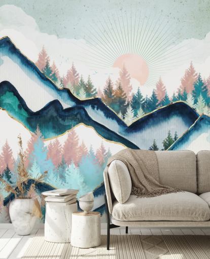 papel de parede de arte da marinha e montanha rosa