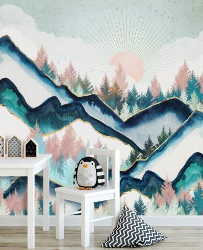 navy and pink mountain artwork wallpaper navy and pink mountain artwork wallpaper