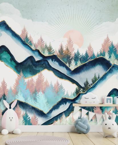 papel de parede de arte da marinha e montanha rosa