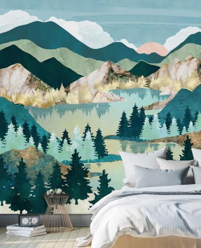 green and blue abstract landscape wallpaper