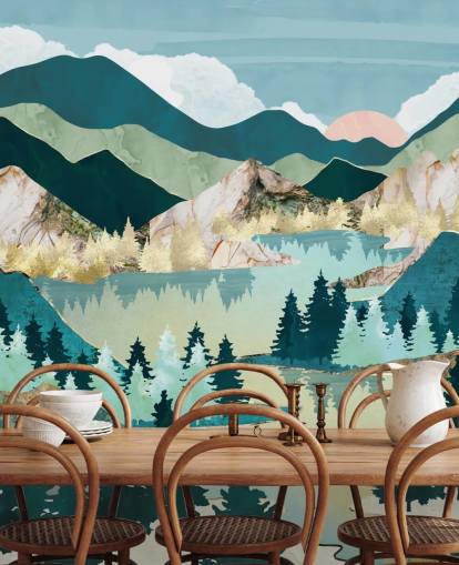 grüne und blaue abstrakte Landschaftstapete