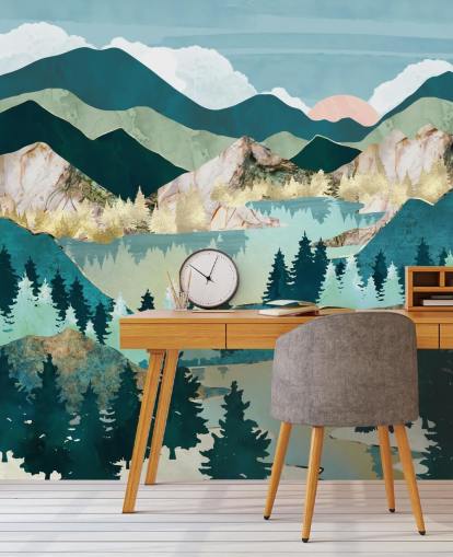 vihreä ja sininen abstrakti maisema tapetti