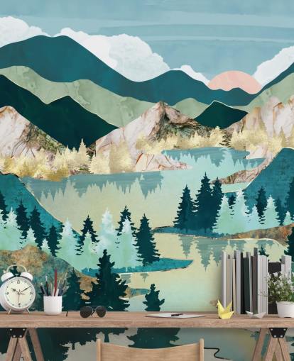 green and blue abstract landscape wallpaper