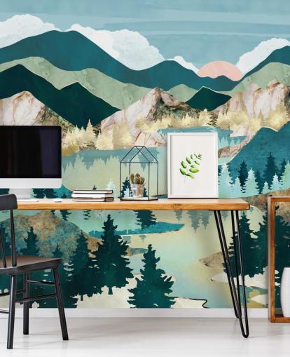 papel de parede de paisagem abstrata verde e azul papel de parede de paisagem abstrata verde e azul