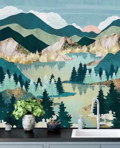 papier peint paysage abstrait vert et bleu papier peint paysage abstrait vert et bleu