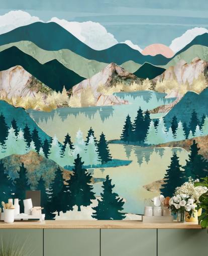 green and blue abstract landscape wallpaper