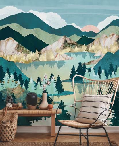 papier peint paysage abstrait vert et bleu