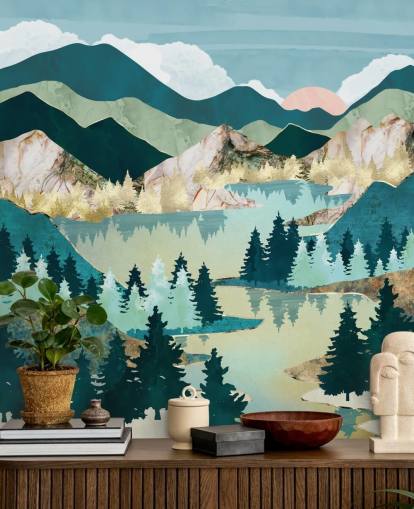 fondo de pantalla de paisaje abstracto verde y azul