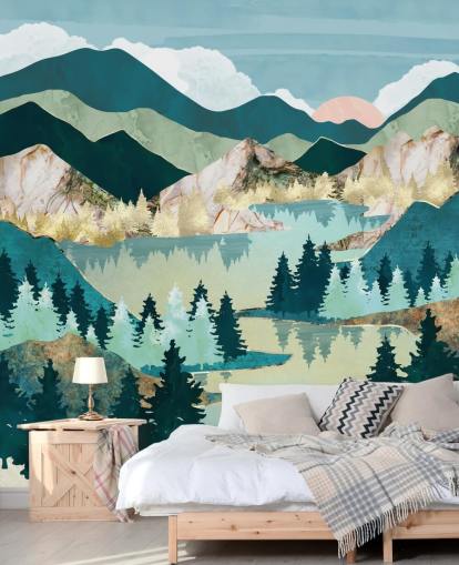 green and blue abstract landscape wallpaper