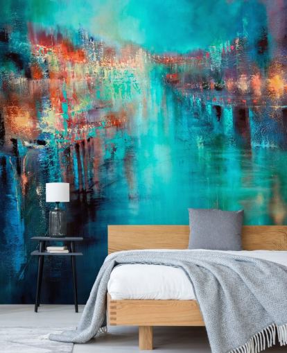 papel pintado de pintura de ciudad turquesa