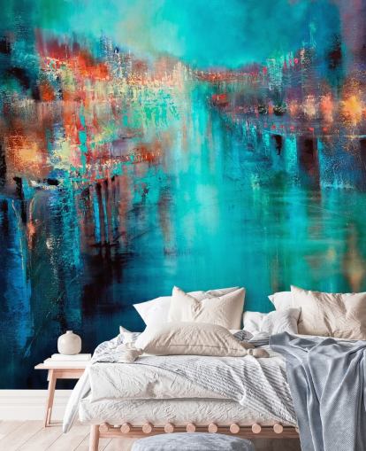 turquoise city painting wallpaper