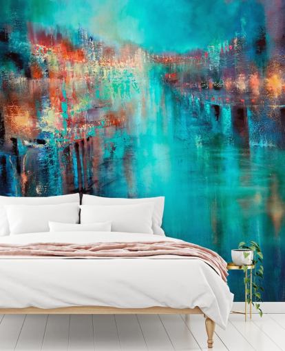 papel pintado de pintura de ciudad turquesa