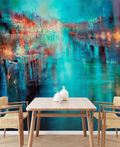 turquoise city painting wallpaper