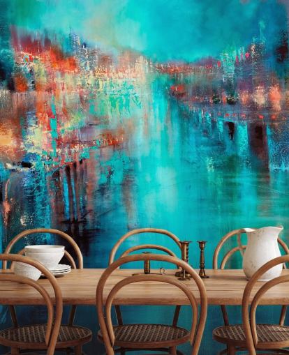 turquoise city painting wallpaper