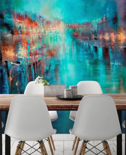 turquoise city painting wallpaper turquoise city painting wallpaper