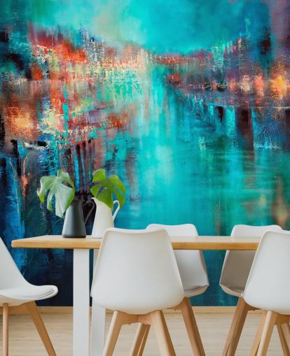 turquoise city painting wallpaper turquoise city painting wallpaper