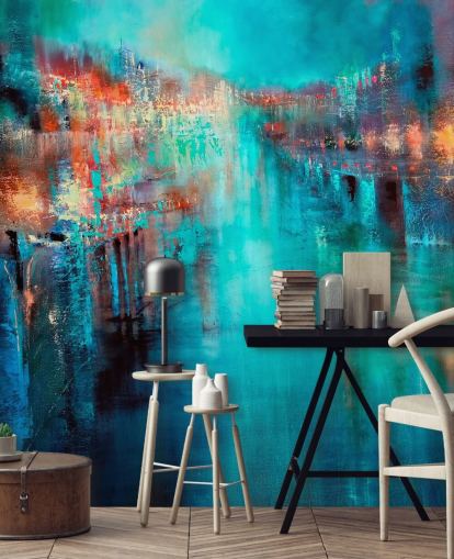 papel pintado de pintura de ciudad turquesa