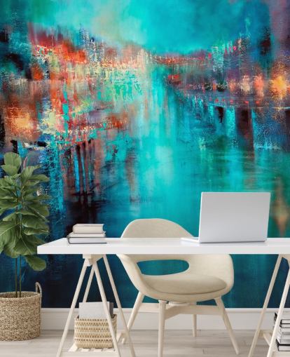 papel pintado de pintura de ciudad turquesa