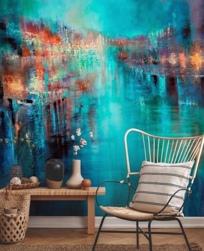 papel de parede pintura da cidade turquesa papel de parede pintura da cidade turquesa