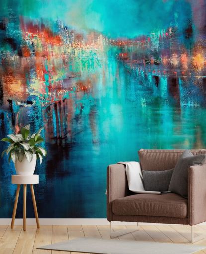 papel pintado de pintura de ciudad turquesa papel pintado de pintura de ciudad turquesa