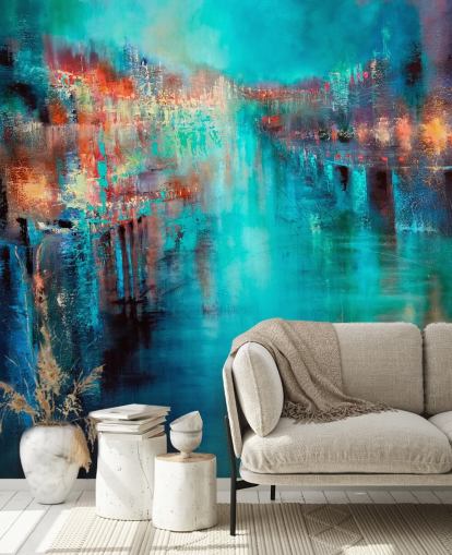 papel pintado de pintura de ciudad turquesa