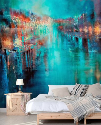 turquoise city painting wallpaper turquoise city painting wallpaper