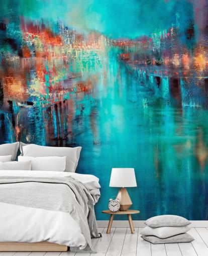 papel pintado de pintura de ciudad turquesa papel pintado de pintura de ciudad turquesa