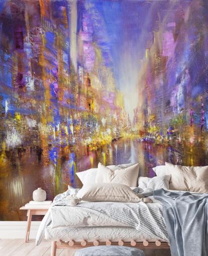 lila abstrakte Stadtmalerei Tapete