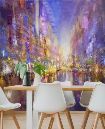 purple abstract city painting wallpaper