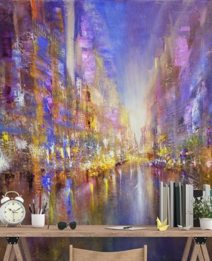 carta da parati viola astratta città pittura