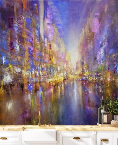 purple abstract city painting wallpaper