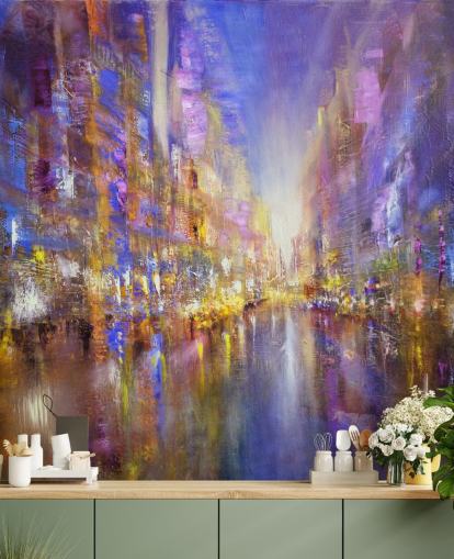 carta da parati viola astratta città pittura