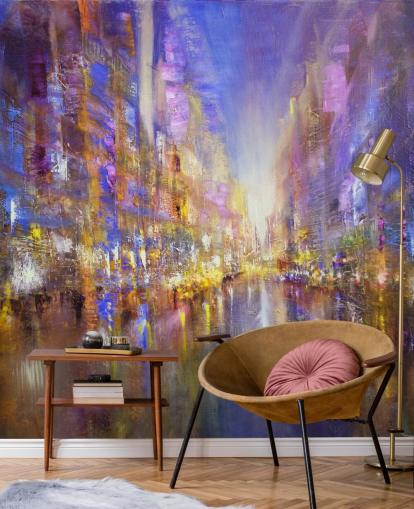 carta da parati viola astratta città pittura