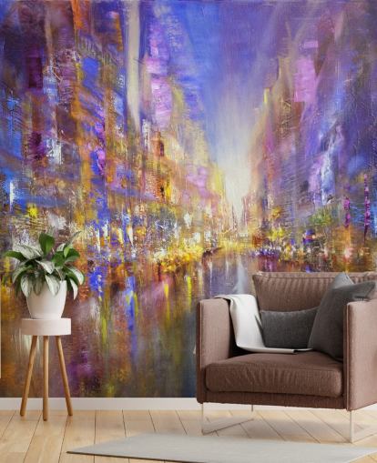 papel de parede pintura abstrata cidade roxo