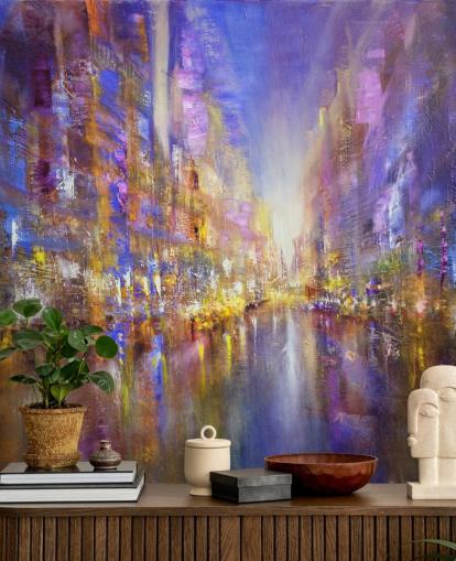 papel de parede pintura abstrata cidade roxo