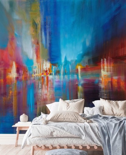 blue and red painting wallpaper