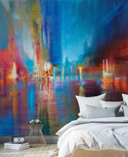 blue and red painting wallpaper