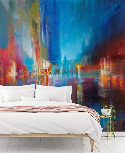 blå och röd målning tapeter