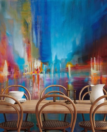 blue and red painting wallpaper