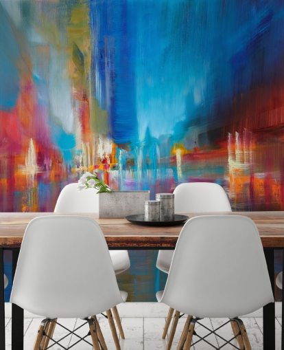 blue and red painting wallpaper