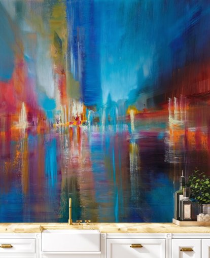 blue and red painting wallpaper