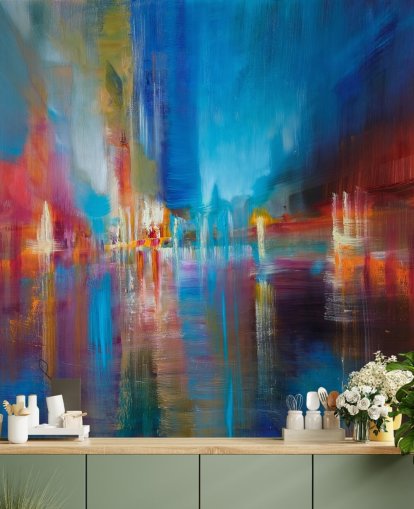 blue and red painting wallpaper