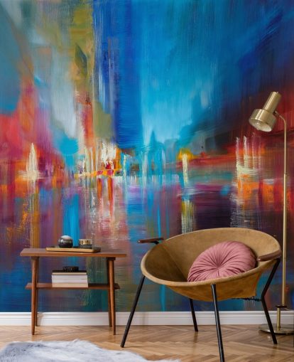 blue and red painting wallpaper