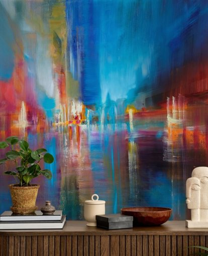 papel de parede de pintura azul e vermelho