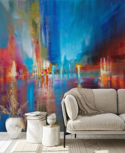 blue and red painting wallpaper