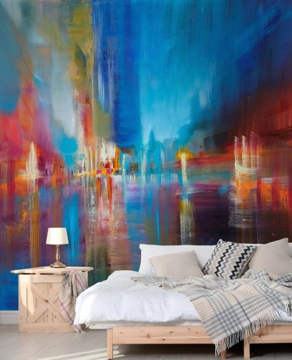 blue and red painting wallpaper