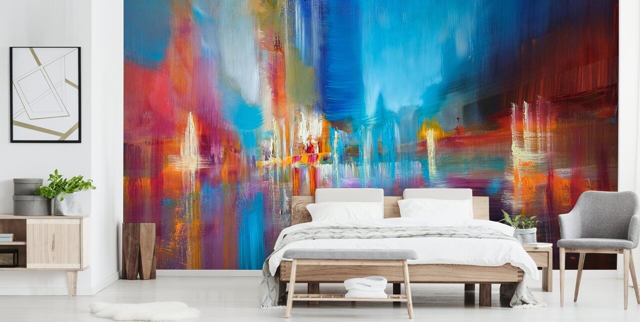 papier peint peinture bleu et rouge