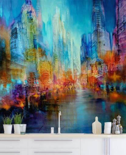 veelkleurig abstract schilderij behang