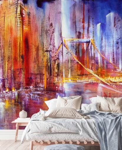colourful bridge painting wallpaper