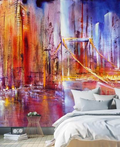 colourful bridge painting wallpaper